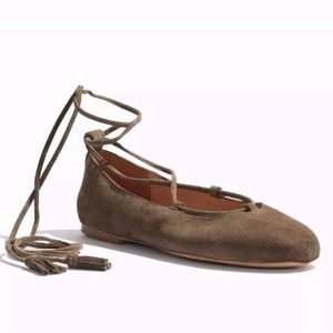 Madewell Inga Lace Up Flat Darkest Olive - Size 7